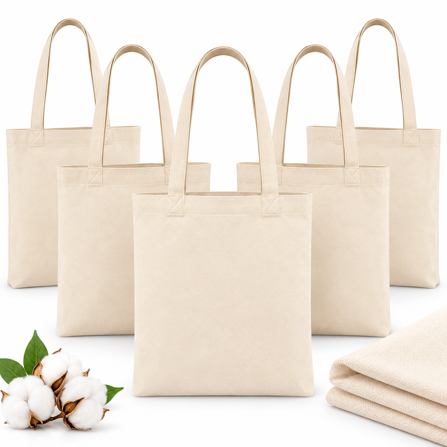 ZEE APPAREL Blank Cotton Canvas Tote Bags, Natural Reusable Shopping Bags for DIY Crafts, Painting, Printing, Embroidery, Gifts, Parties, Weddings & Everyday Use